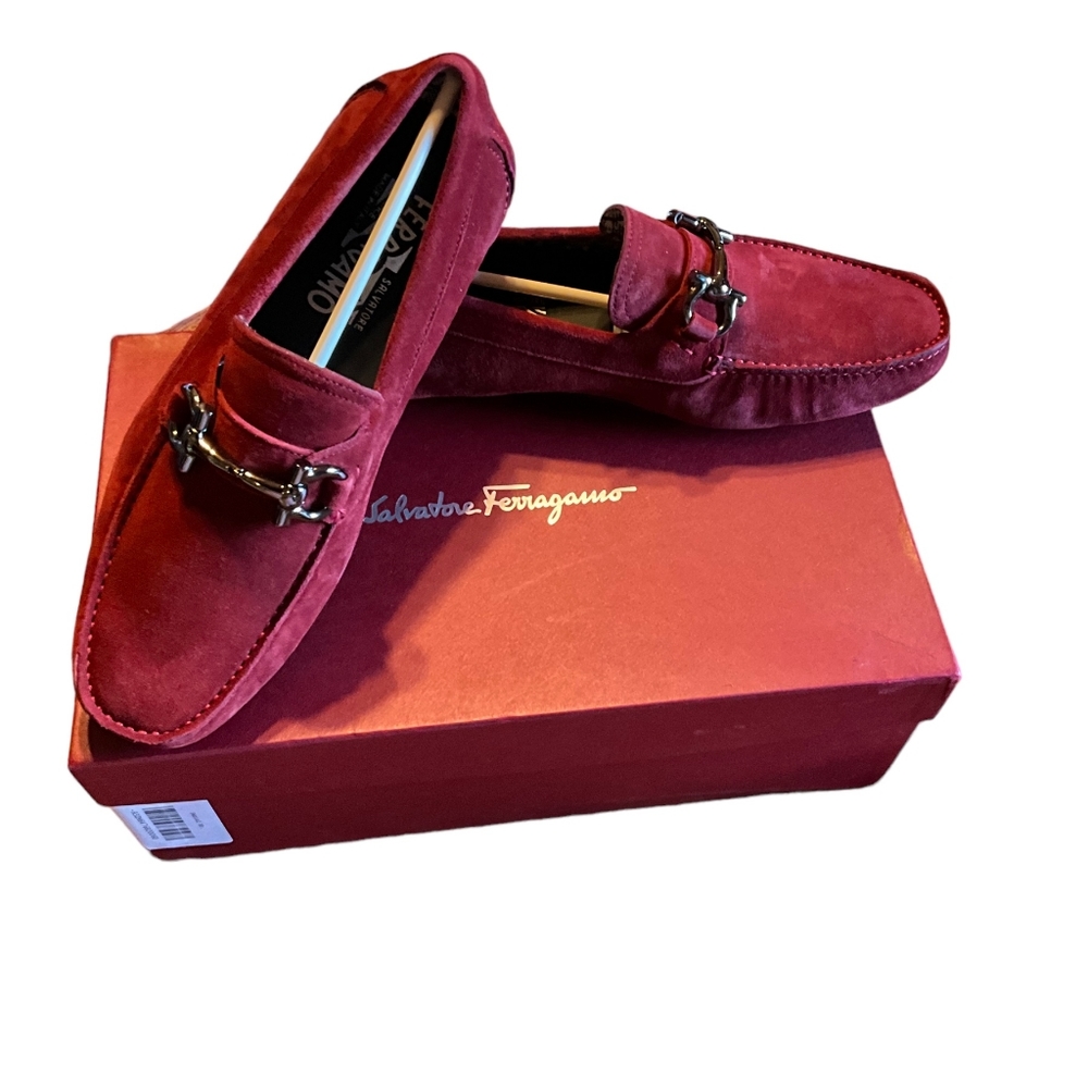 Salvatore Ferragamo Parigi Bit Calfskin Suede Driving Shoe, Sz M6EEE, W8EEE
